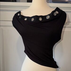 Fashion Nova Black Crop Top with Silver Accents